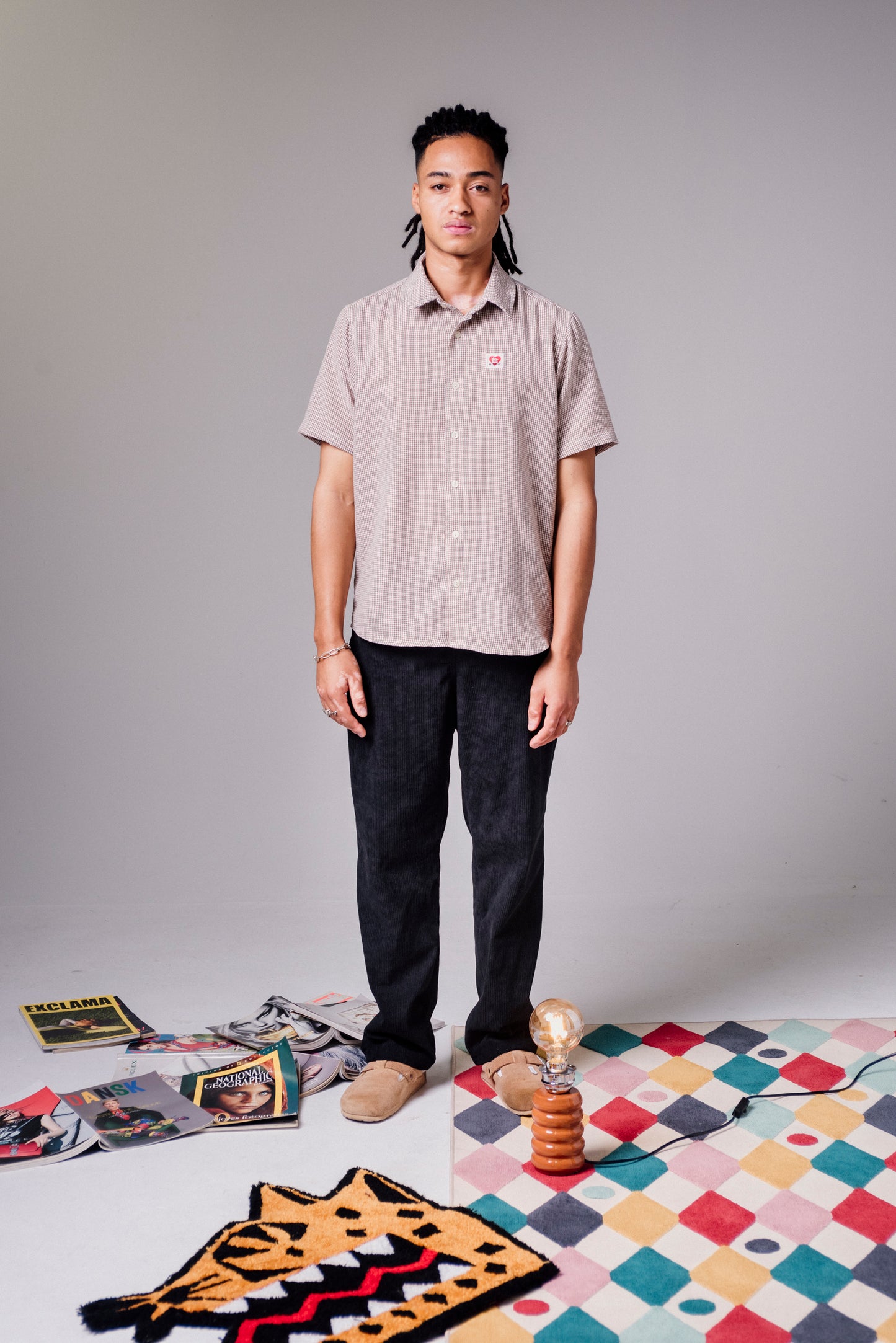 CAMISA MINI CUADROS TAUPE