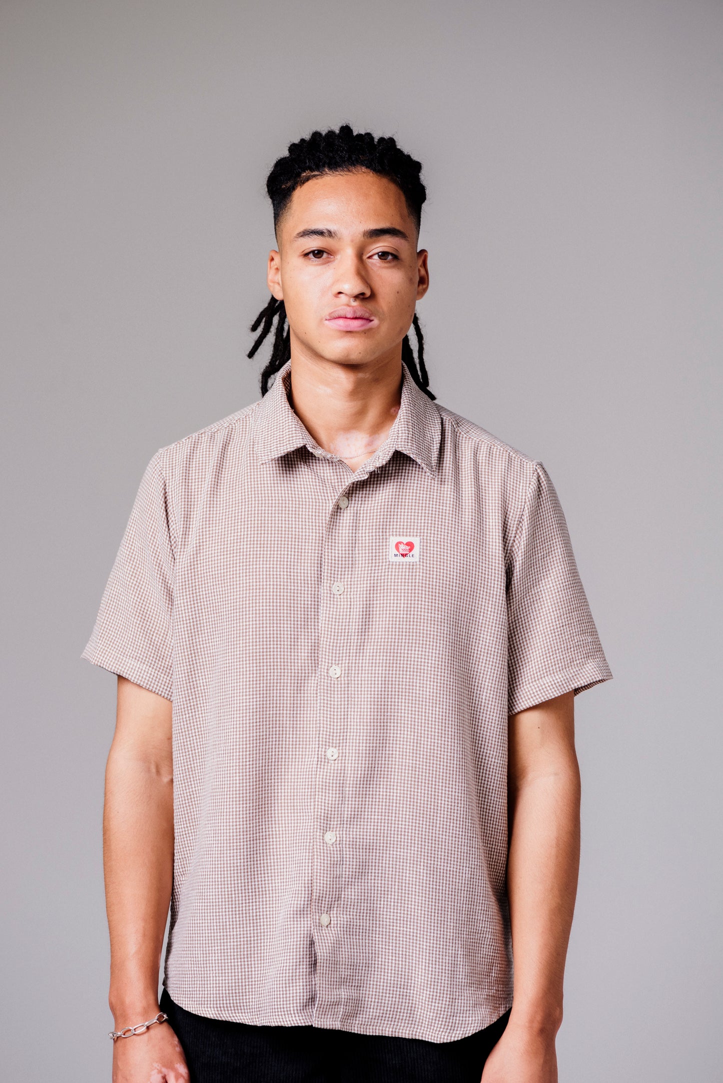 CAMISA MINI CUADROS TAUPE