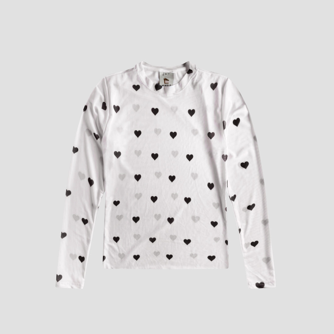 MESH MARFIL CORAZONES NEGROS