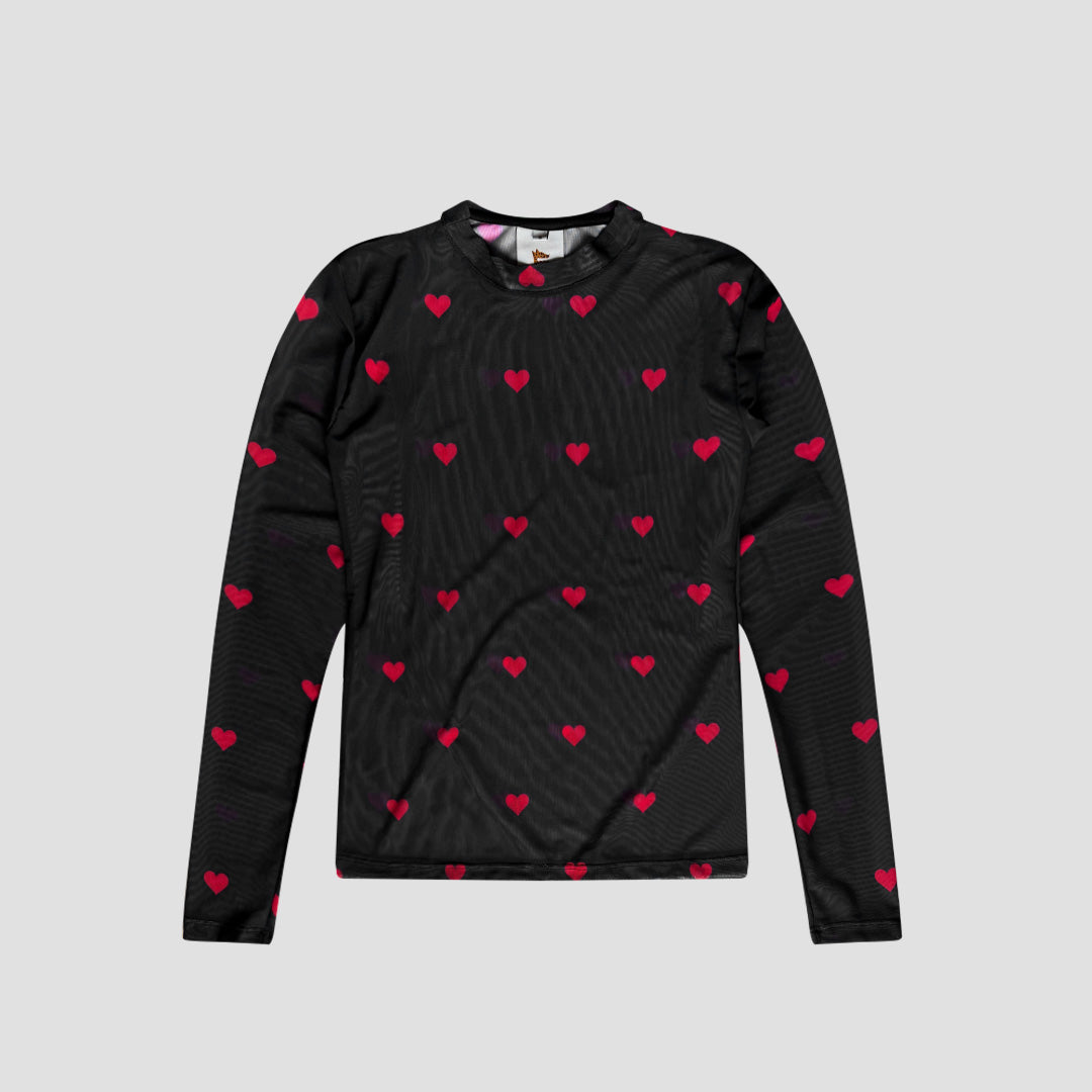 MESH CORAZONES ROJOS NEGRO