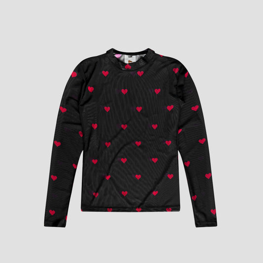 MESH CORAZONES ROJOS NEGRO