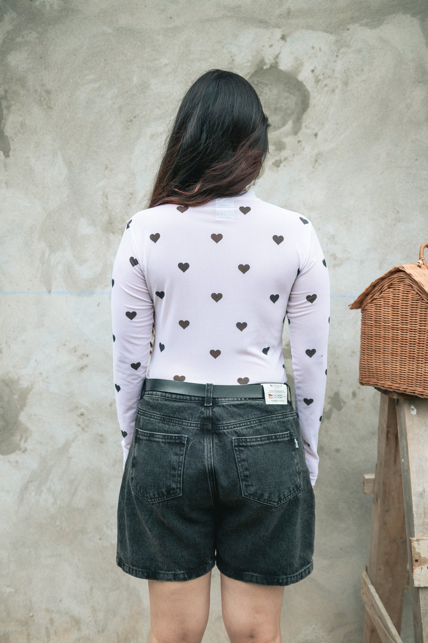 MESH MARFIL CORAZONES NEGROS