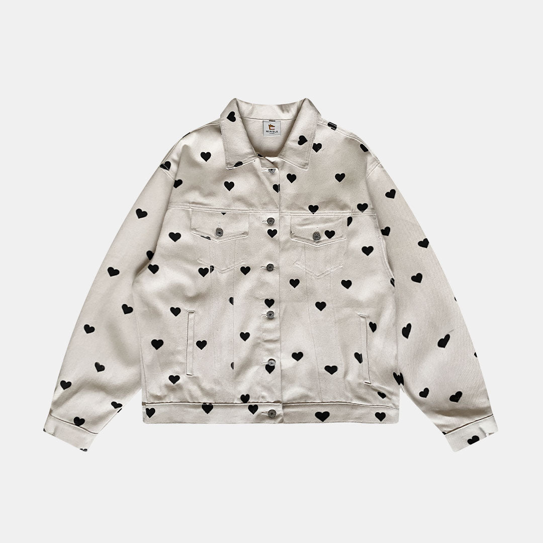 CHAQUETA MARFIL CORAZONES NEGROS