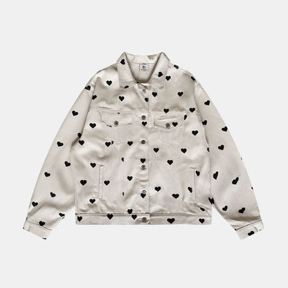CHAQUETA MARFIL CORAZONES NEGROS