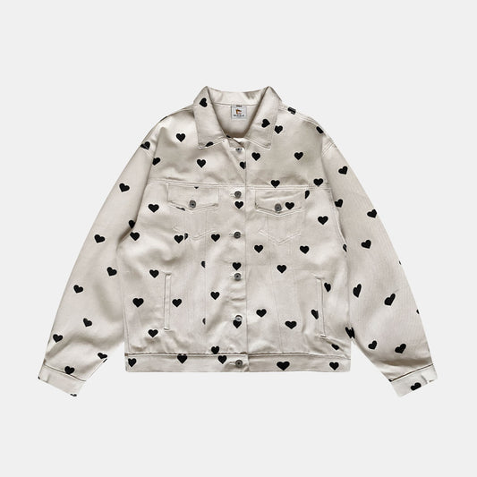 CHAQUETA MARFIL CORAZONES NEGROS