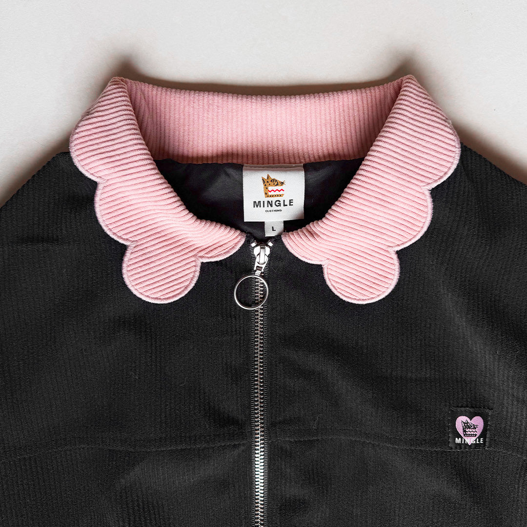 CHAQUETA BOMBER CORDUROY NEGRO-ROSA
